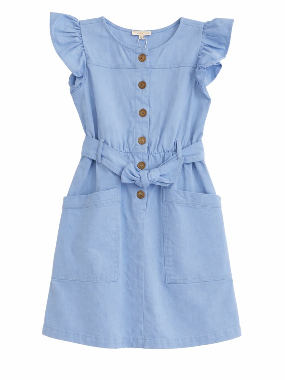 Copper Key Light Blue Button-Front Dress with Tie Waist